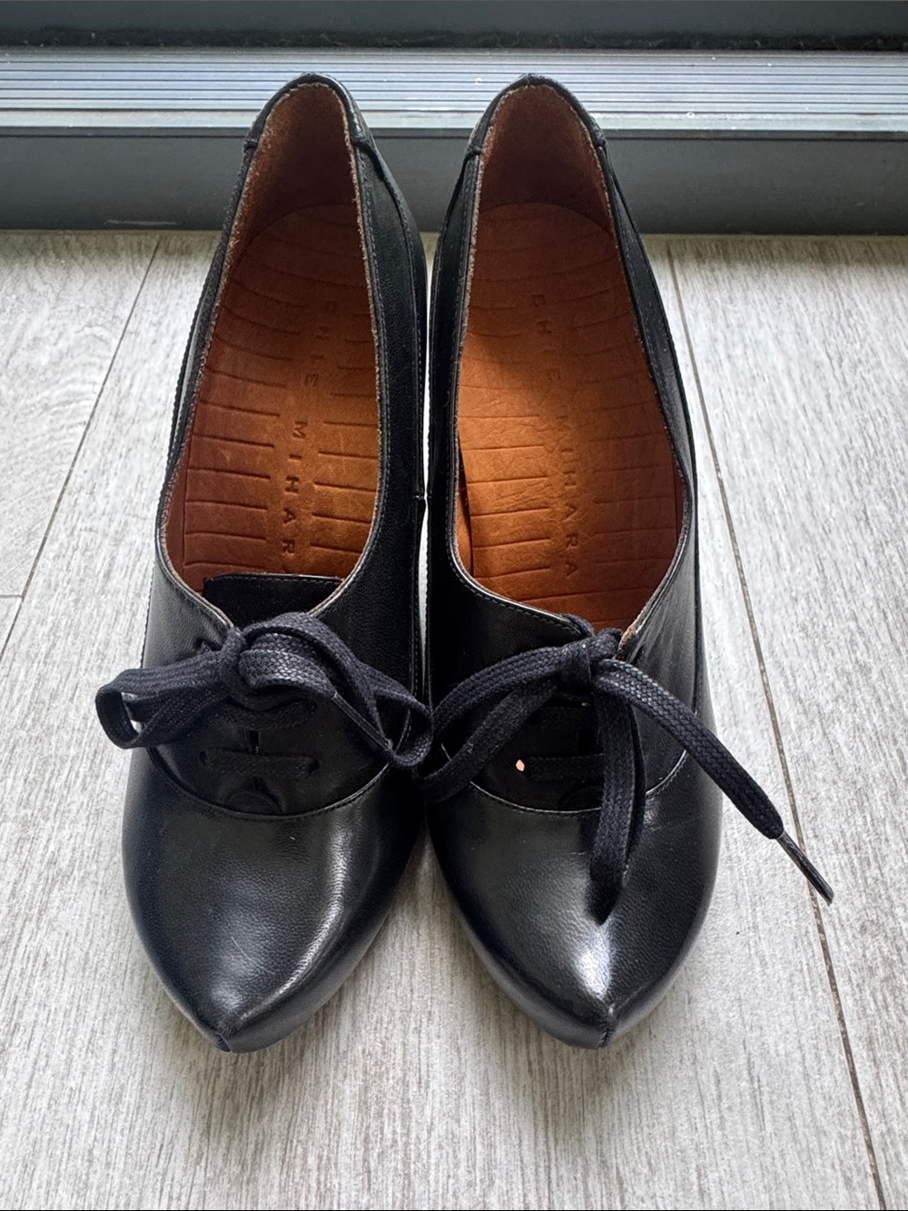 NEW Chie Mihara Black Pointed Toe Lace Up Heels size 36